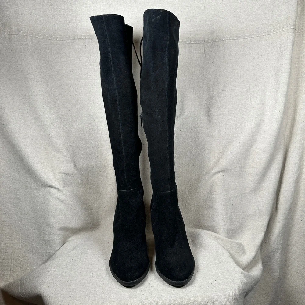 Steve Madden Sharna Black Suede Over The Knee Lace Up Back Block Heel Boots 8.5M